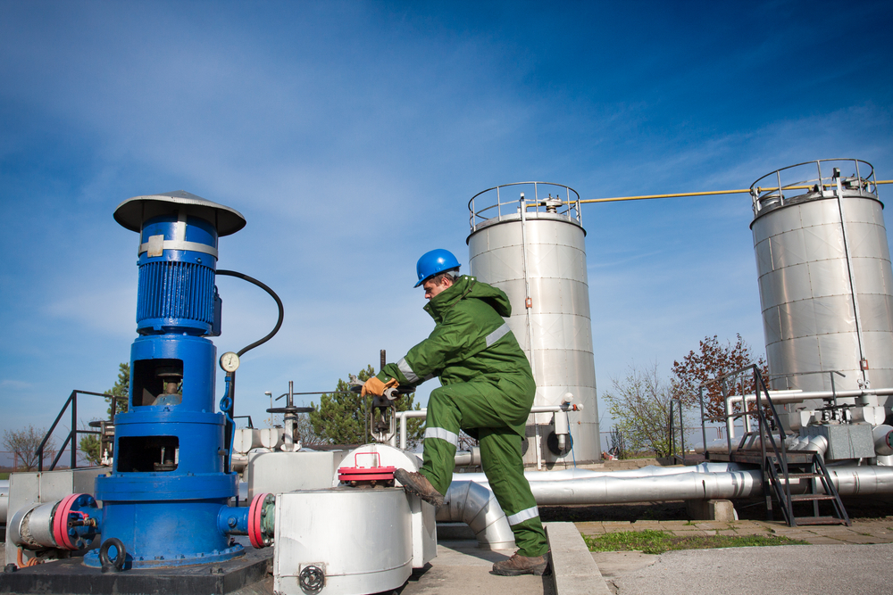 Natural gas production - person working on site